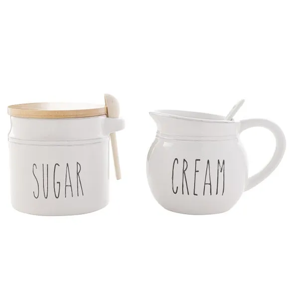 Sugar Pot and Cream Jug Set - White, Stoneware