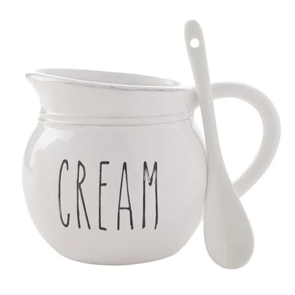 Sugar Pot and Cream Jug Set - White, Stoneware
