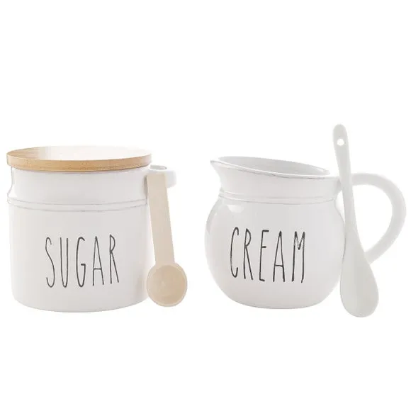 Sugar Pot and Cream Jug Set - White, Stoneware image
