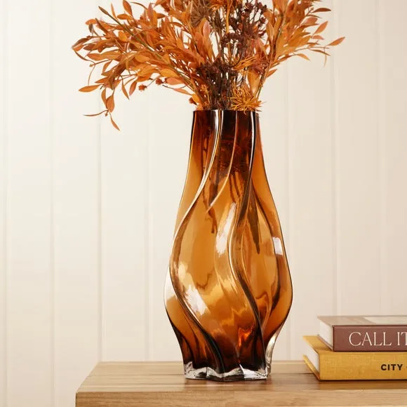 Swirl Glass Vase - Amber, Glass