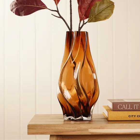 Swirl Glass Vase - Amber, Glass