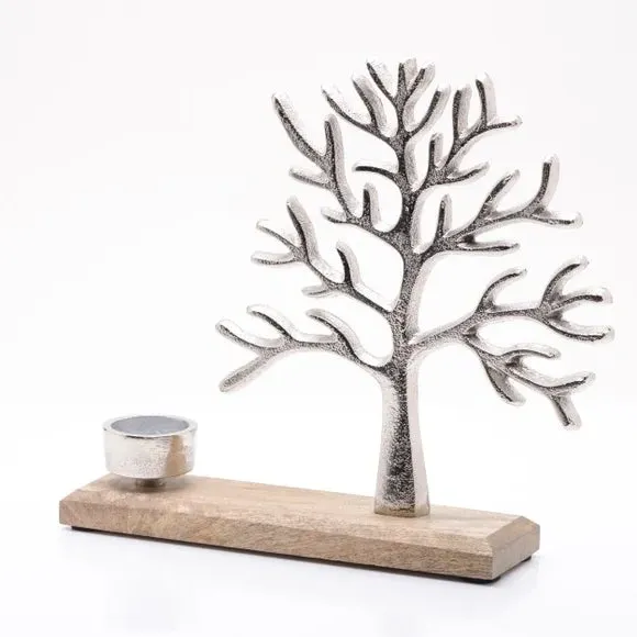 Tree of Life Tealight Holder - Silver, Metal
