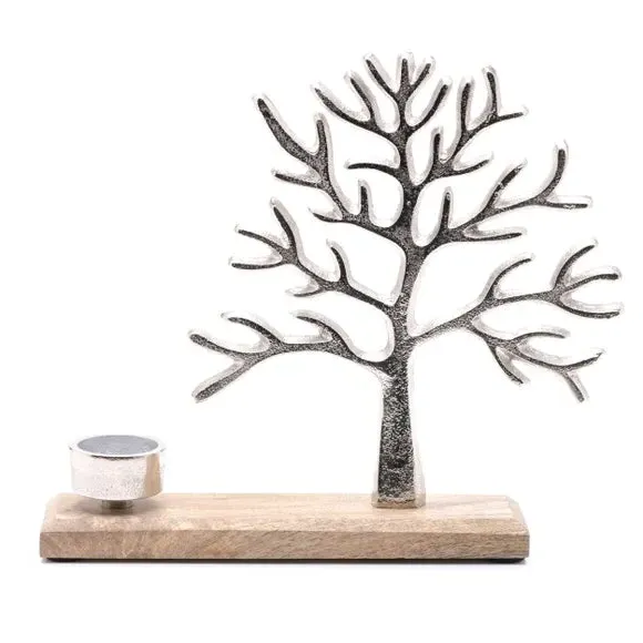Tree of Life Tealight Holder - Silver, Metal