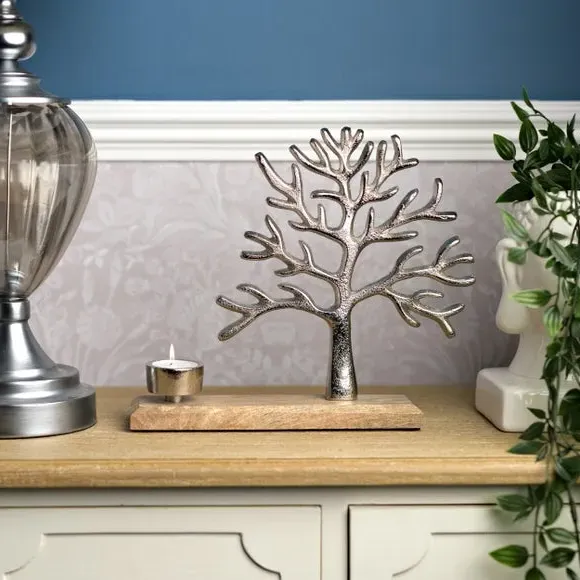 Tree of Life Tealight Holder - Silver, Metal image