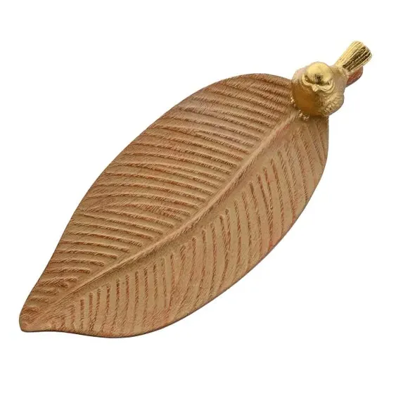 Trinket Dish with Gold Bird - Brown, Resin