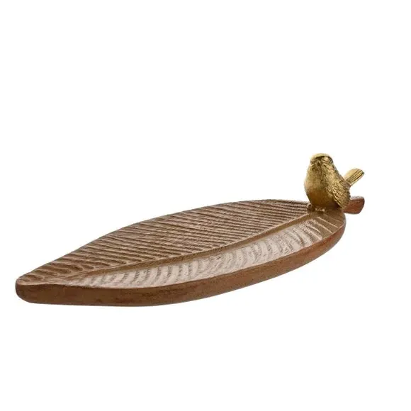 Trinket Dish with Gold Bird - Brown, Resin image