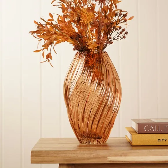 Twisted Glass Vase - Brown, Glass