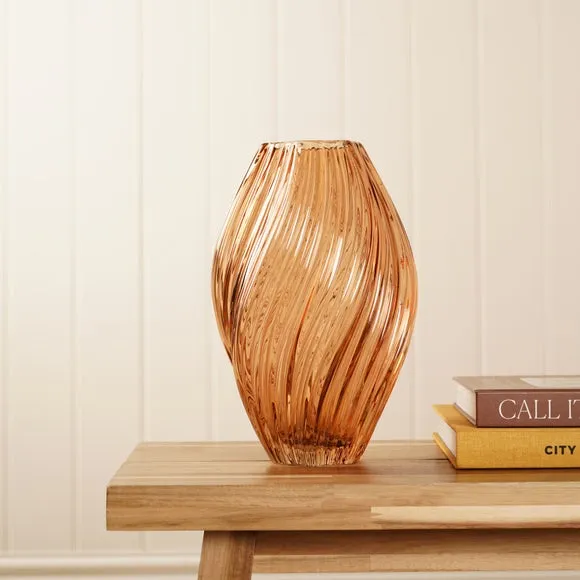 Twisted Glass Vase - Brown, Glass