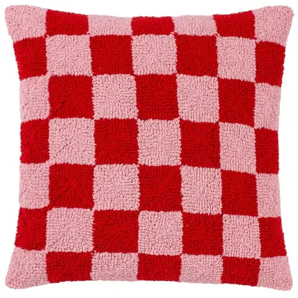 Check Cushion - Red, Cotton Blend