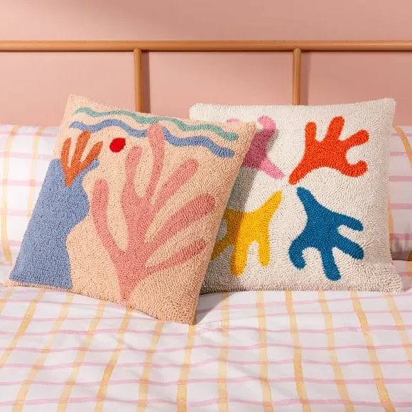 Coral Design Cushion - Peach, Cotton