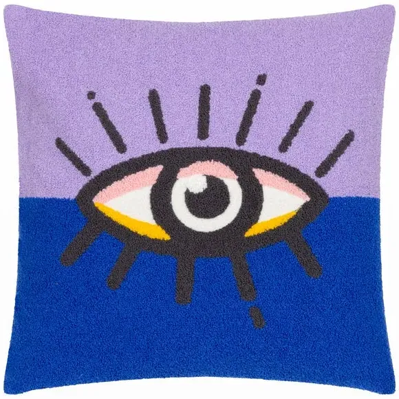Square Cushion with Eye Design - Lilac, Boucle
