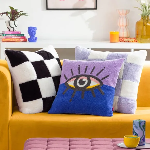 Square Cushion with Eye Design - Lilac, Boucle
