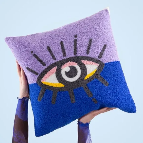 Square Cushion with Eye Design - Lilac, Boucle