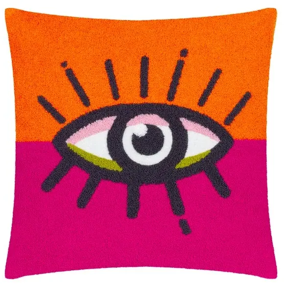 Square Cushion with Eye Design - Pink, Boucle