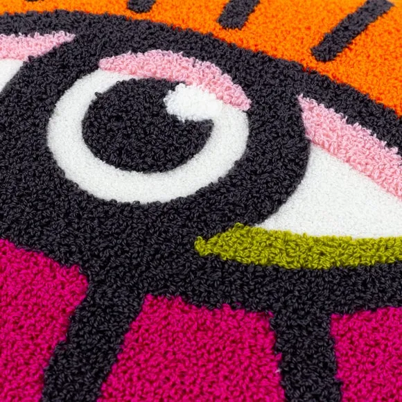 Square Cushion with Eye Design - Pink, Boucle