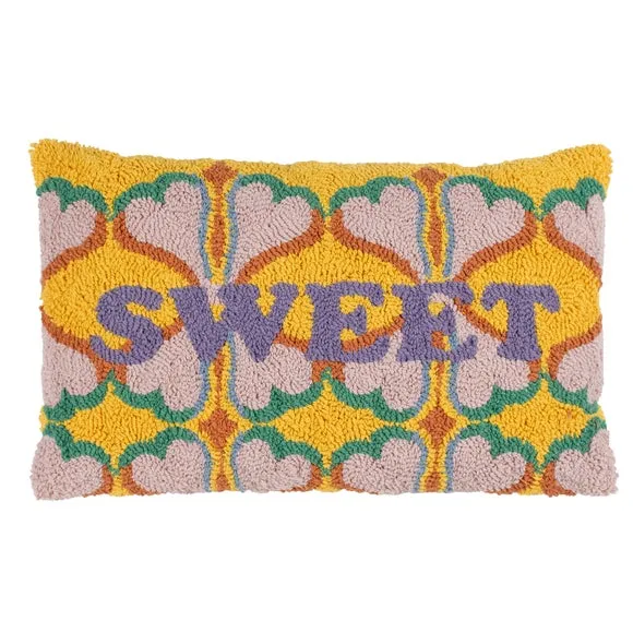 Square Cushion with Heart Design - Multicolor