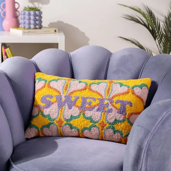 Square Cushion with Heart Design - Multicolor