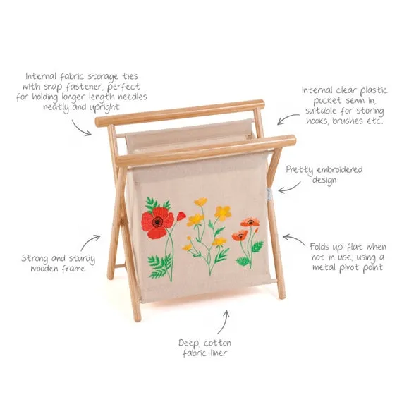 Storage Basket with Embroidery - Red, Cotton