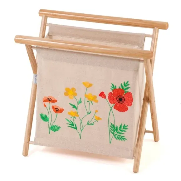 Storage Basket with Embroidery - Red, Cotton
