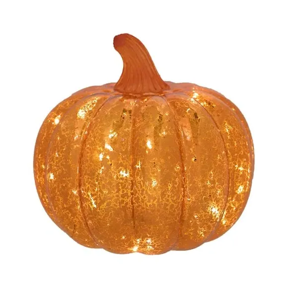 Pumpkin LED Lantern - Orange, Glass