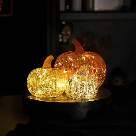 Pumpkin LED Lantern - Orange, Glass