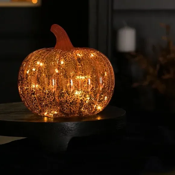 Pumpkin LED Lantern - Orange, Glass image
