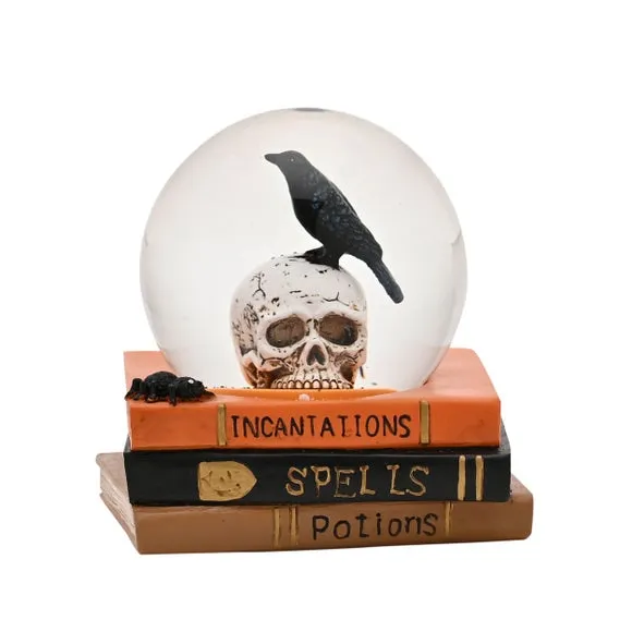 Skull Snow Globe with Black Flakes - Clear, Glass