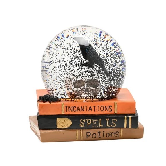 Skull Snow Globe with Black Flakes - Clear, Glass