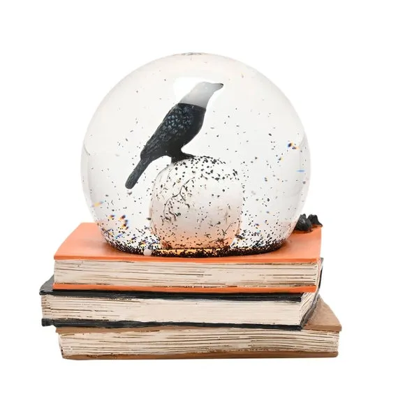 Skull Snow Globe with Black Flakes - Clear, Glass