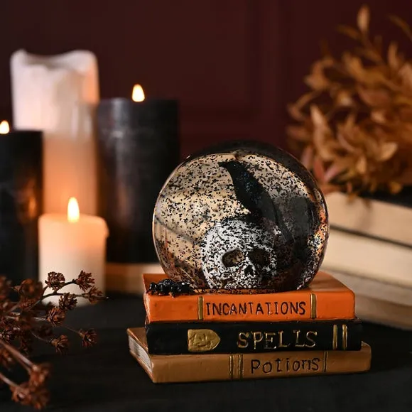 Skull Snow Globe with Black Flakes - Clear, Glass image
