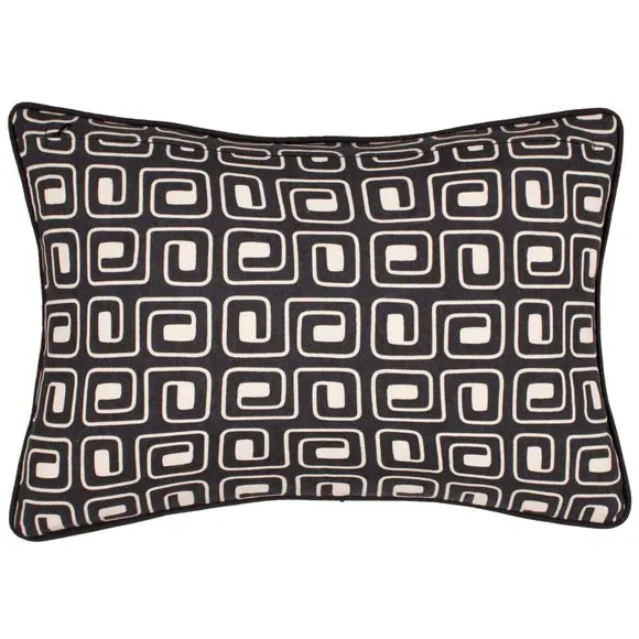 Rectangular Cushion Abstract Design - Black, Cotton
