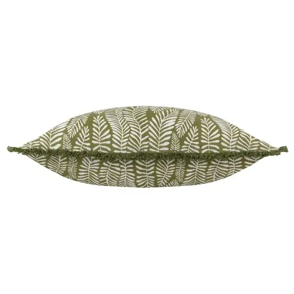 Rectangular Cushion with Fringe - Olive, Cotton