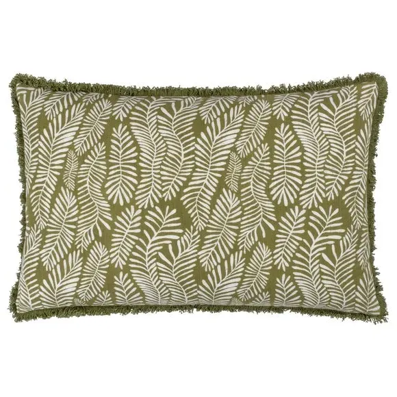Rectangular Cushion with Fringe - Olive, Cotton image