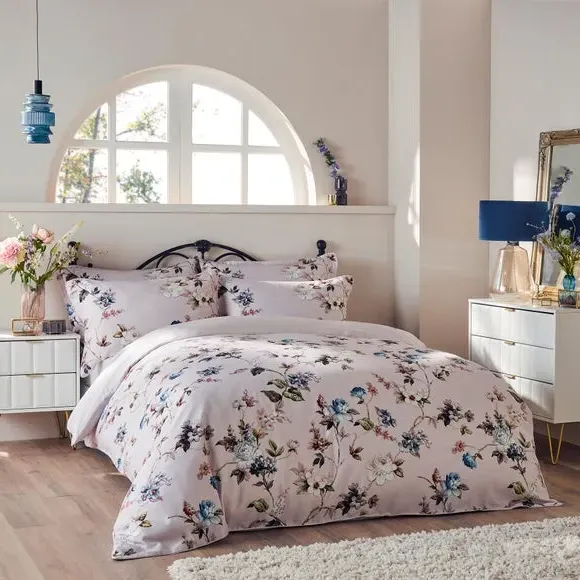 Duvet Cover Set with Floral Print - Blush, Cotton