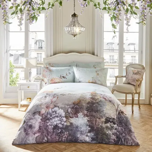 Duvet Cover Set with Floral Print - Natural, Cotton