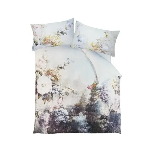 Duvet Cover Set with Floral Print - Natural, Cotton