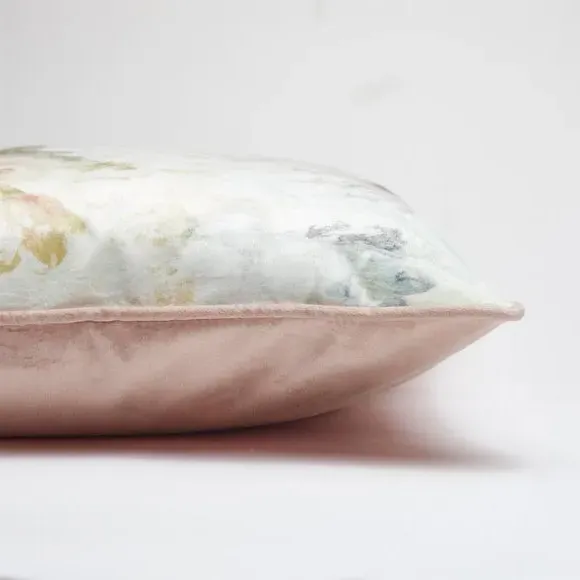 Floral Cushion with Velvet Feel - Natural