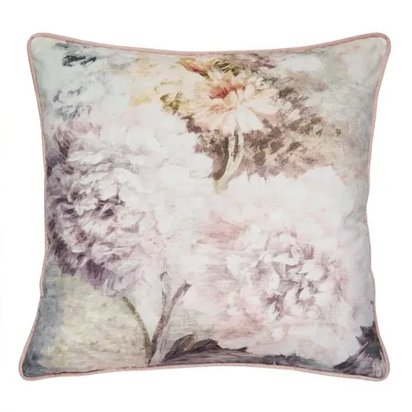 Floral Cushion with Velvet Feel - Natural