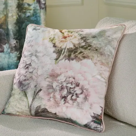 Floral Cushion with Velvet Feel - Natural image