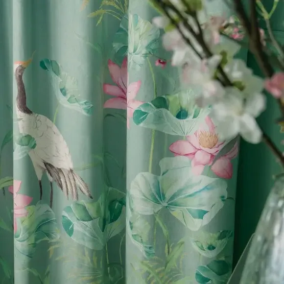 Pencil Pleat Curtains with Lining - Green, Polyester