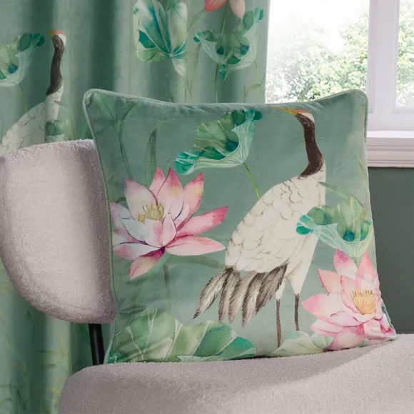 Pencil Pleat Curtains with Lining - Green, Polyester