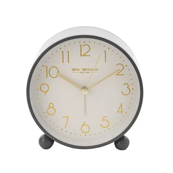 Compact Alarm Clock with Gold Detail - Grey