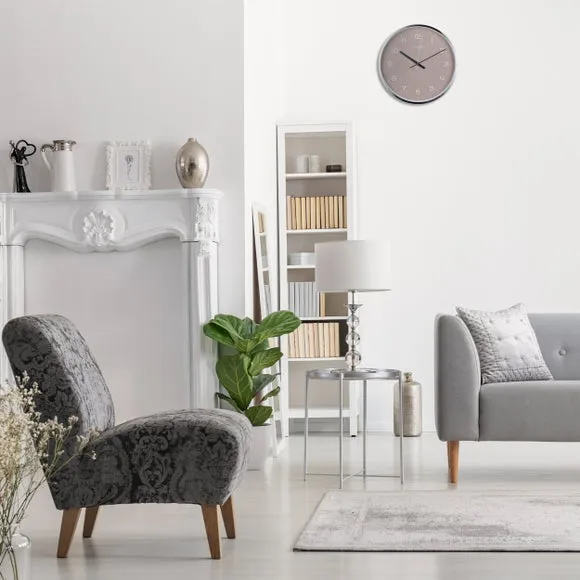 Round Wall Clock Modern Design - Silver, Metal