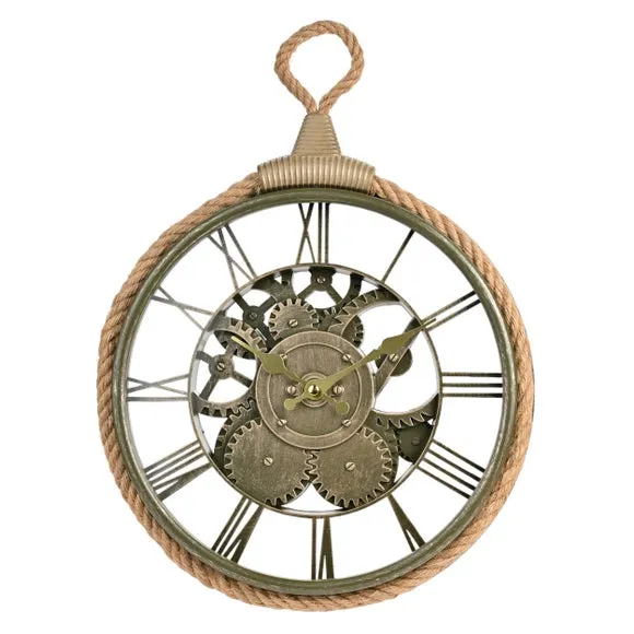 Wall Clock with Cogs & Rope - Brown image