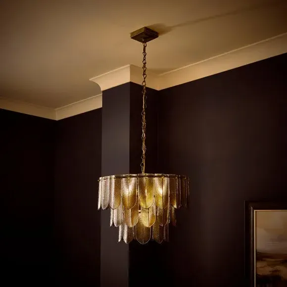 5-Light Chandelier - Antique Brass, Glass