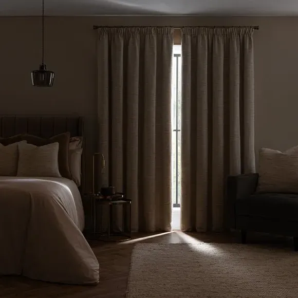 Blackout Pencil Pleat Curtains - Ivory, Fabric