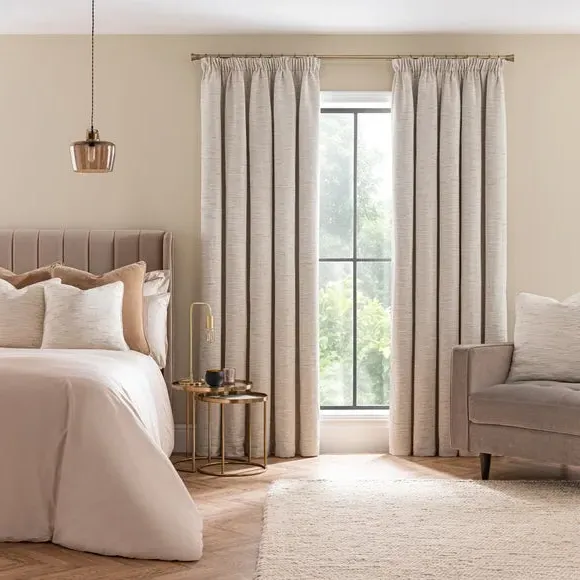 Blackout Pencil Pleat Curtains - Ivory, Fabric