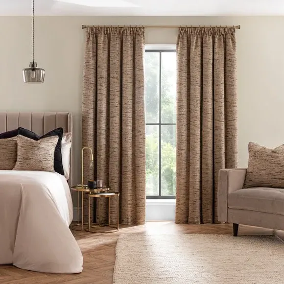 Blackout Pencil Pleat Curtains - Natural, Fabric