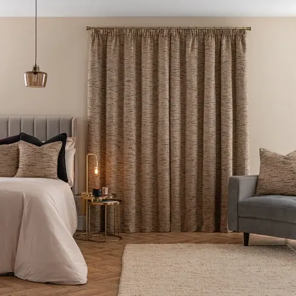 Blackout Pencil Pleat Curtains - Natural, Fabric