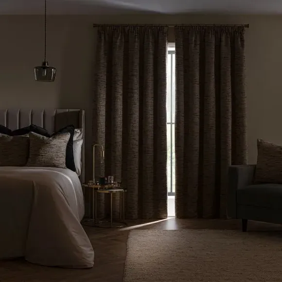 Blackout Pencil Pleat Curtains - Natural, Fabric
